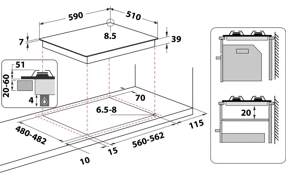 Whirlpool GMAL6422IX Габаритні розміри