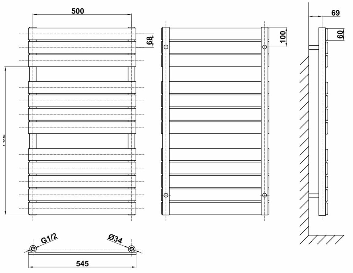 ArttiDesign Vence 12/952 белый матовый (VN.12.55.95.W) Габаритные размеры