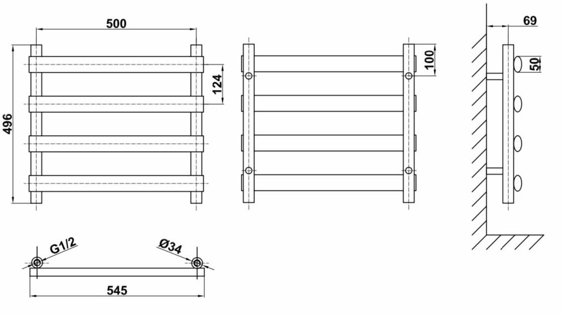 ArttiDesign Menton 4/496 чёрный матовый (MN 4.55.50.B) Габаритные размеры