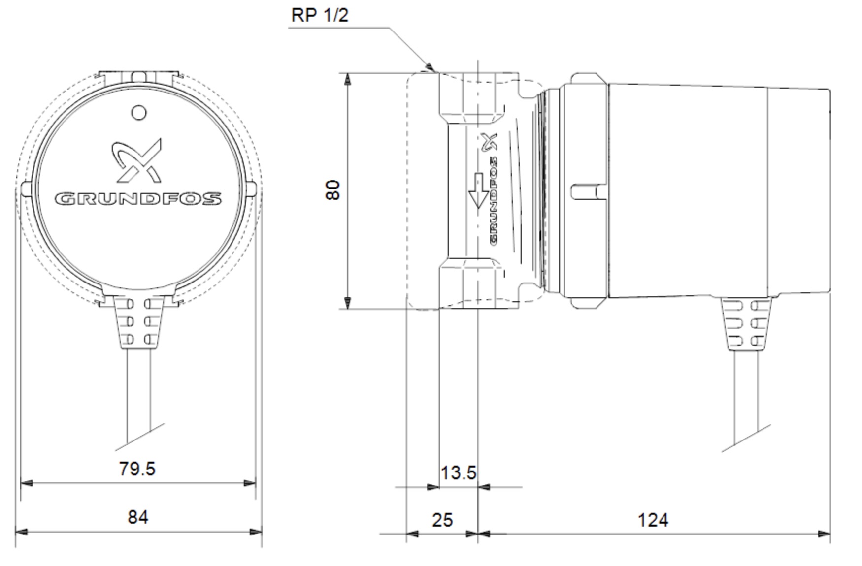 Grundfos Comfort 15-14 BDT PM (99812350) Габаритные размеры