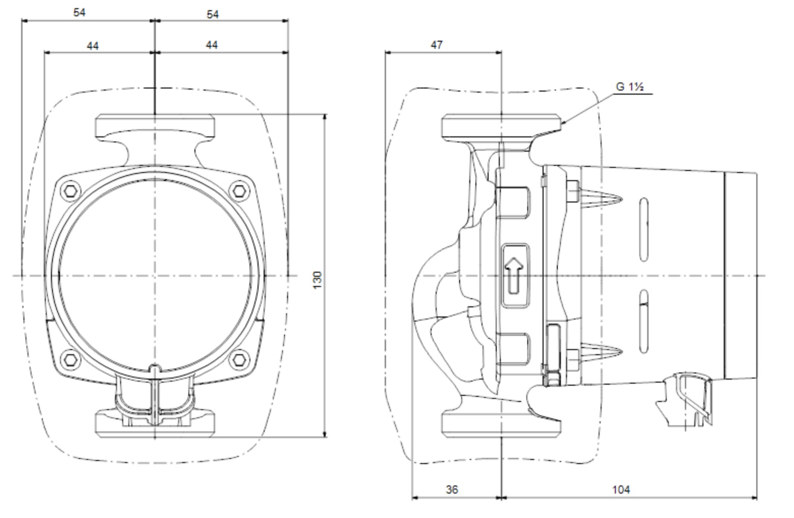 Grundfos Alpha1 25-80 130 (99199596) Габаритні розміри