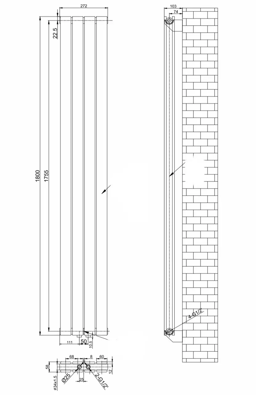 ArttiDesign Livorno II 4/1800/272 белый матовый Габаритные размеры