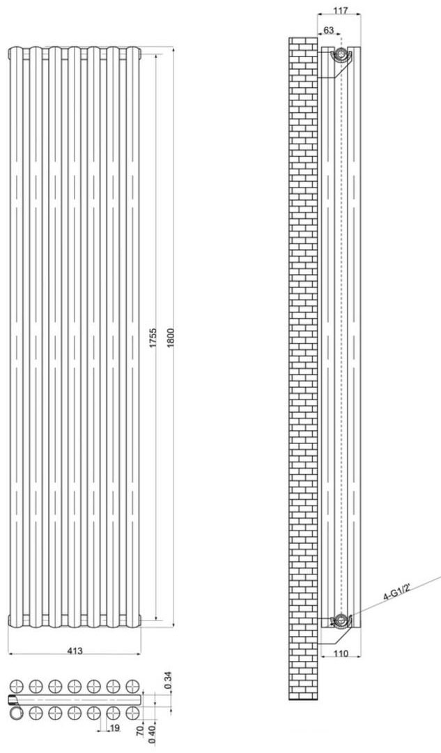 ArttiDesign Matera II 7/1800/413/50 серый матовый Габаритные размеры