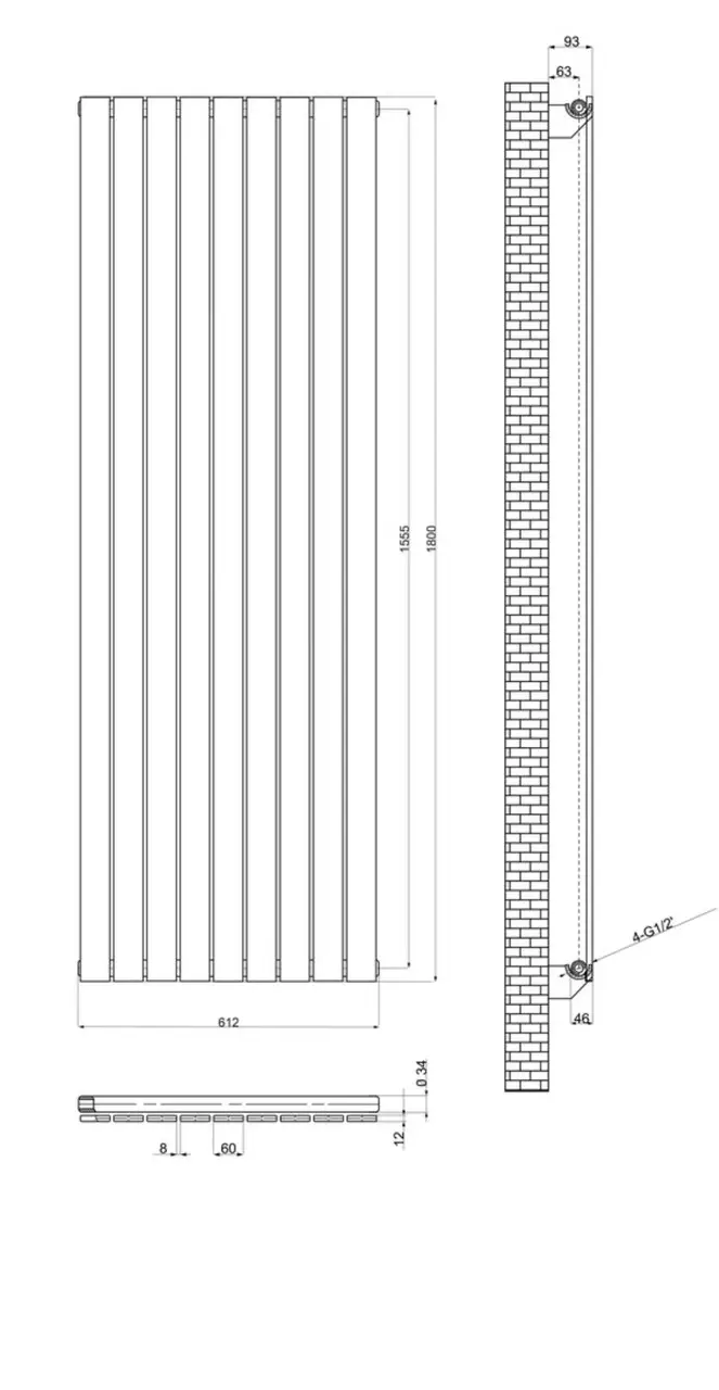 ArttiDesign Livorno 9/1800/612/50 чёрный матовый (LV.9.180.61.5.B) Габаритные размеры