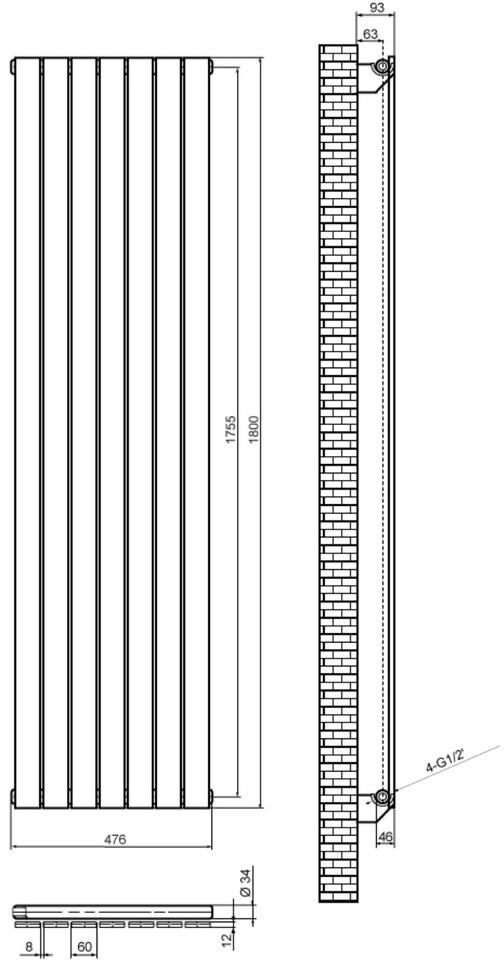 ArttiDesign Livorno 7/1800/476/50 сірий матовий Габаритні розміри