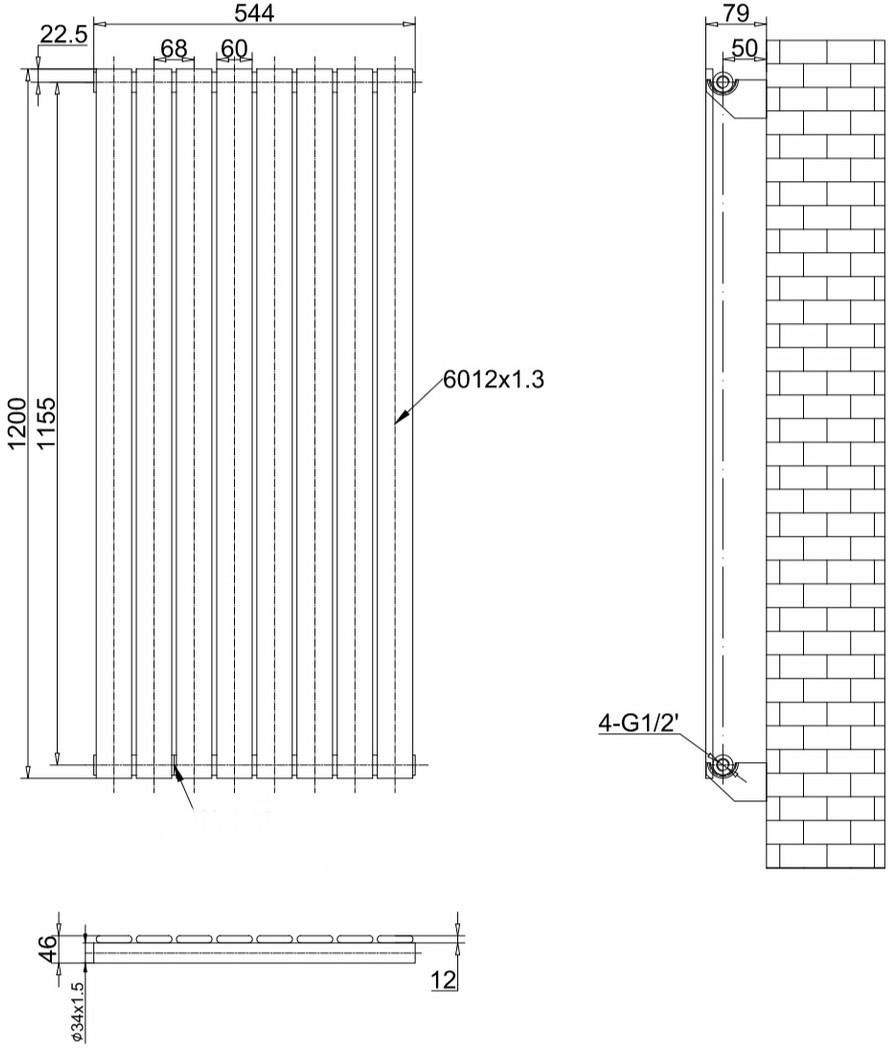 ArttiDesign Livorno 8/1200/544 белый матовый Габаритные размеры