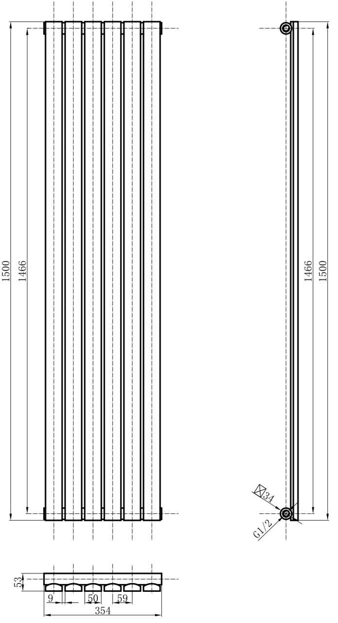 ArttiDesign Terni 6/1500/354/50 білий матовий Габаритні розміри