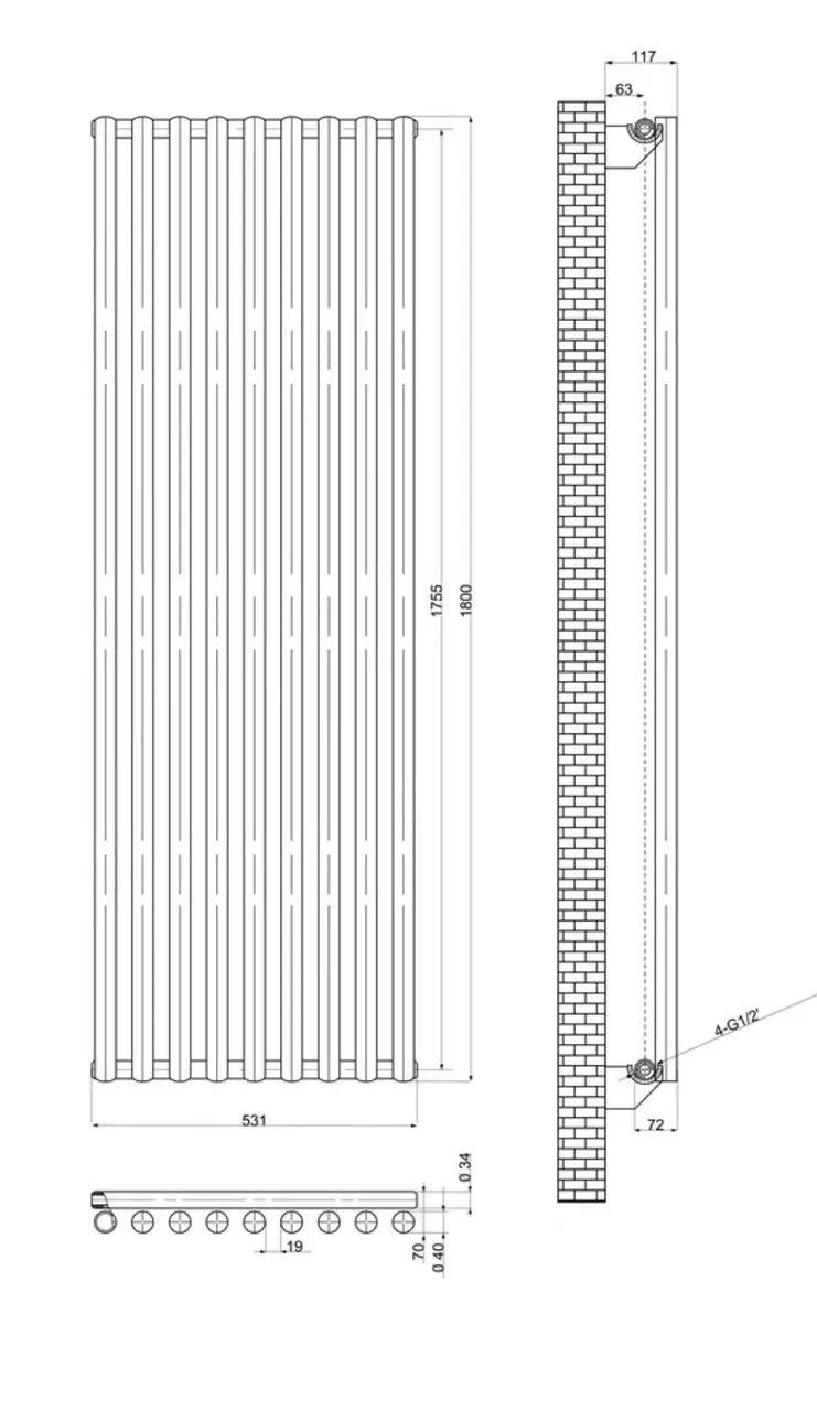 ArttiDesign Matera 9/1800/531/50 чёрный матовый Габаритные размеры