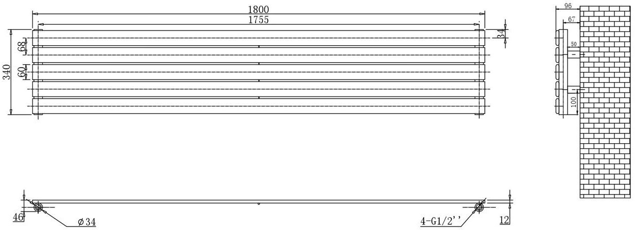 ArttiDesign Livorno G 5/340/1800 белый матовый Габаритные размеры