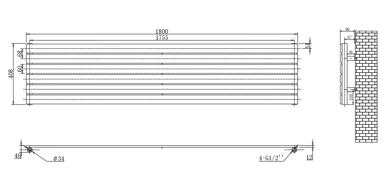 ArttiDesign Livorno G 6/408/1800 черный матовый (LV.G.6.180.40.B) Габаритные размеры