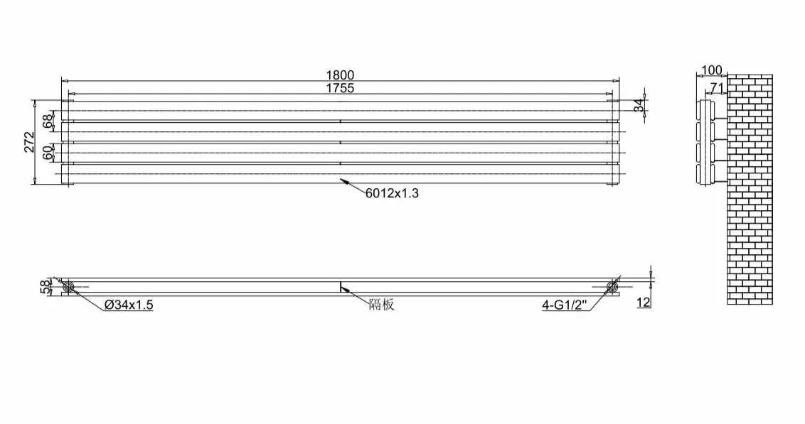 ArttiDesign Livorno ІІ G 4/272/1800 белый матовый Габаритные размеры