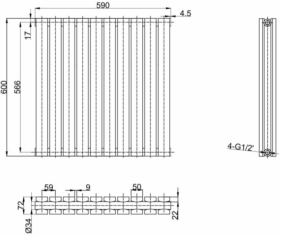 ArttiDesign Terni ІІ G 10/600/590 серый матовый (TR II.G.10.60.59.G) Габаритные размеры