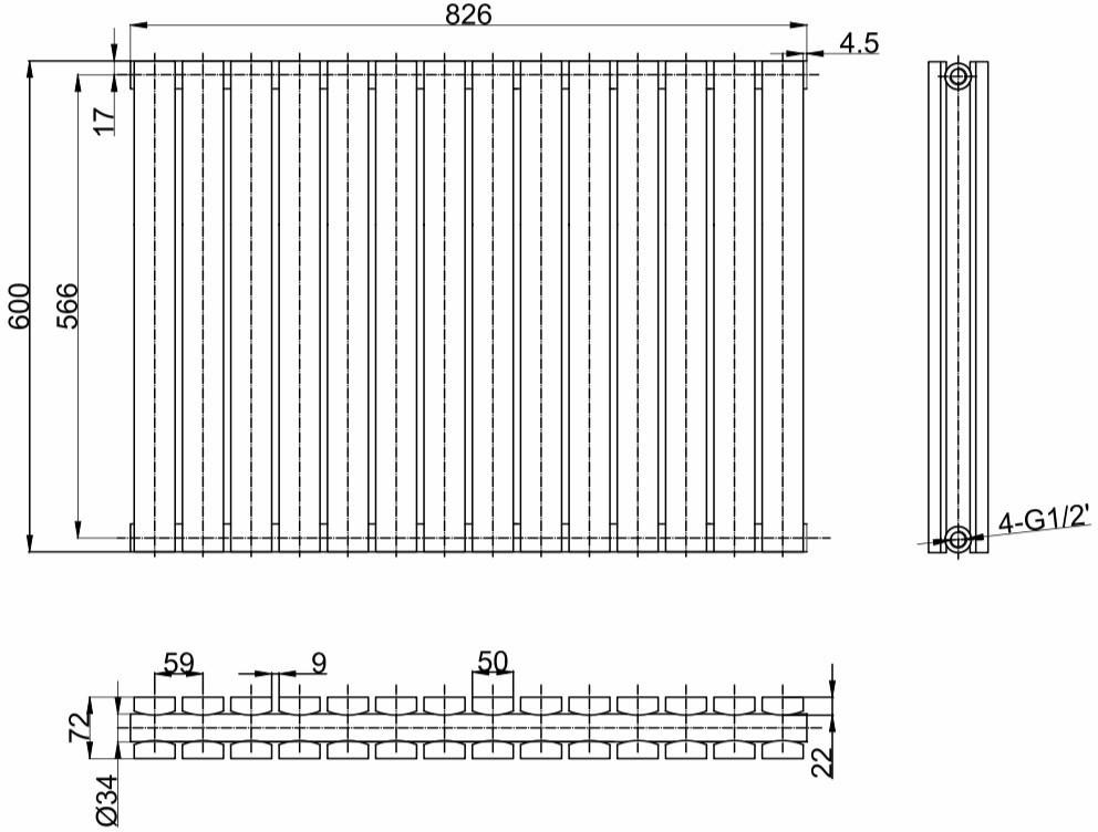 ArttiDesign Terni ІІ G 14/600/826 серый матовый (TR II.G.14.60.82.G) Габаритные размеры