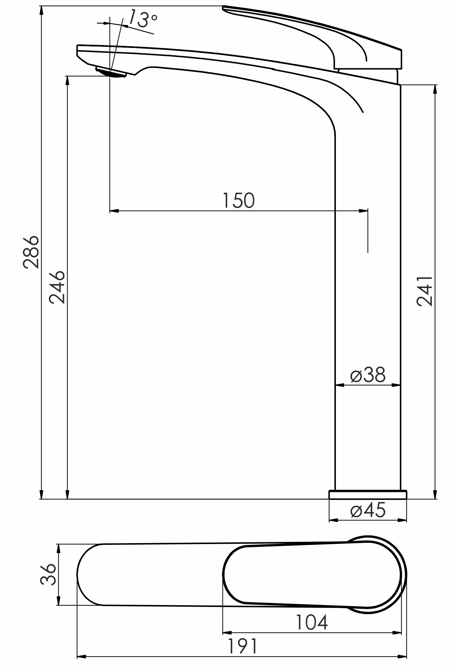 Imprese Perla f03508001CB хром Габаритні розміри