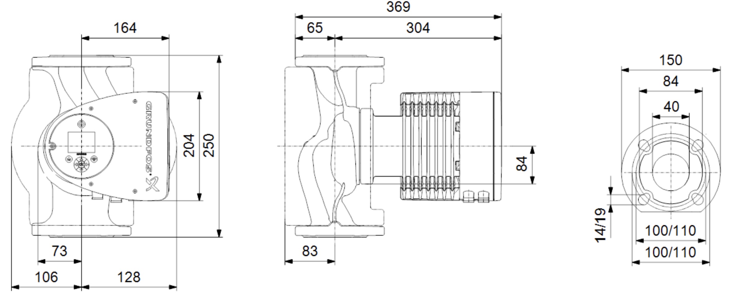 Grundfos Magna3 40-120 F 250 (97924270) Габаритні розміри