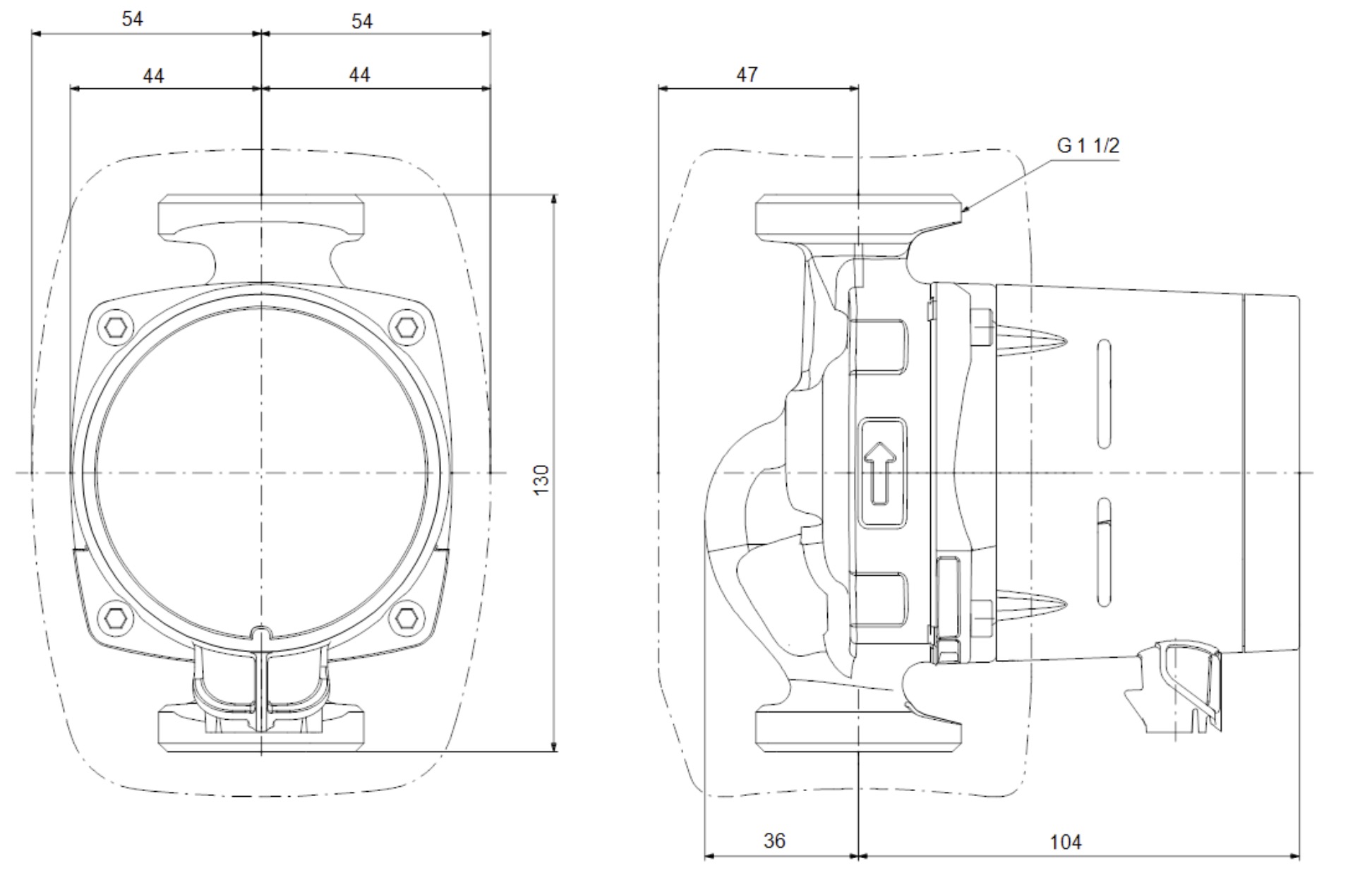 Grundfos Alpha2 25-40 130 (99411143) Габаритные размеры