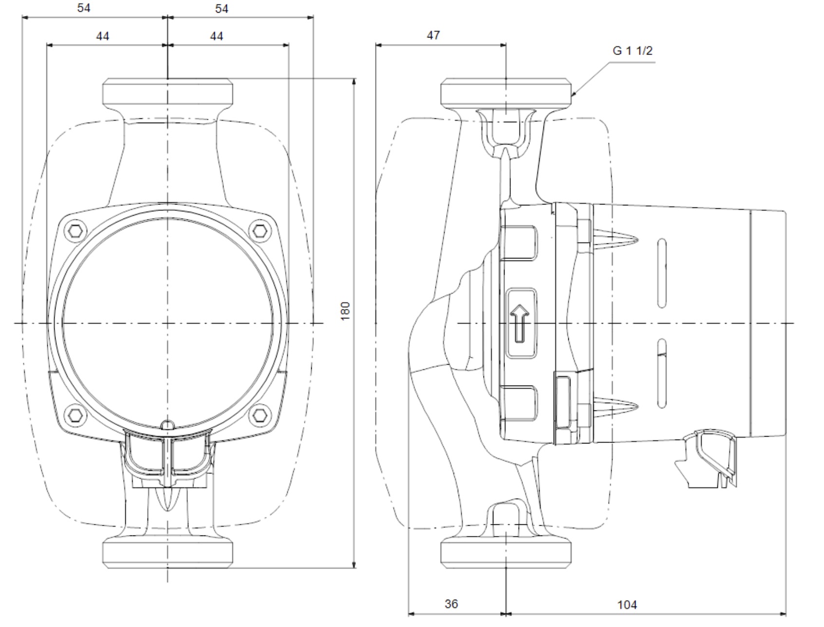 Grundfos Alpha2 25-40 180 (99411165) Габаритні розміри