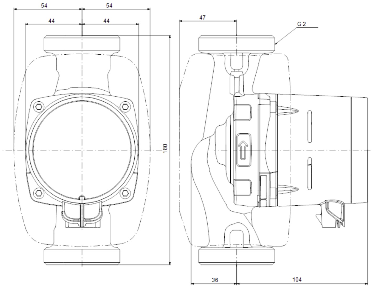 Grundfos Alpha2 32-40 180 (99411207) Габаритні розміри