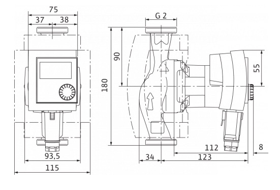 Wilo Stratos PICO 30/1-4 180 (4132464) Габаритні розміри