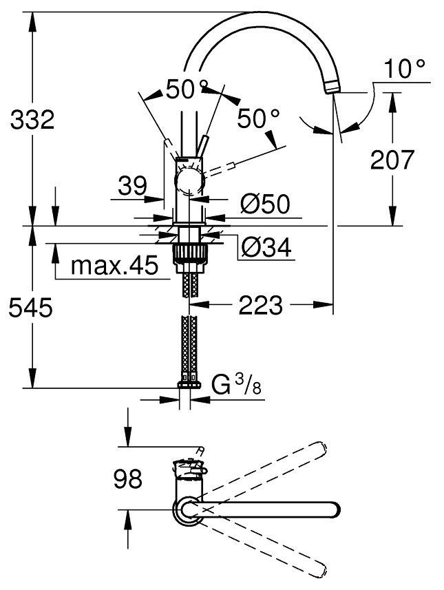 Grohe BauClassic 31535001 Габаритні розміри