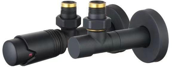 Комплект кранів ArttiDesign з термоголовкою 1/2” x 1/2” чорний матовий в інтернет-магазині, головне фото