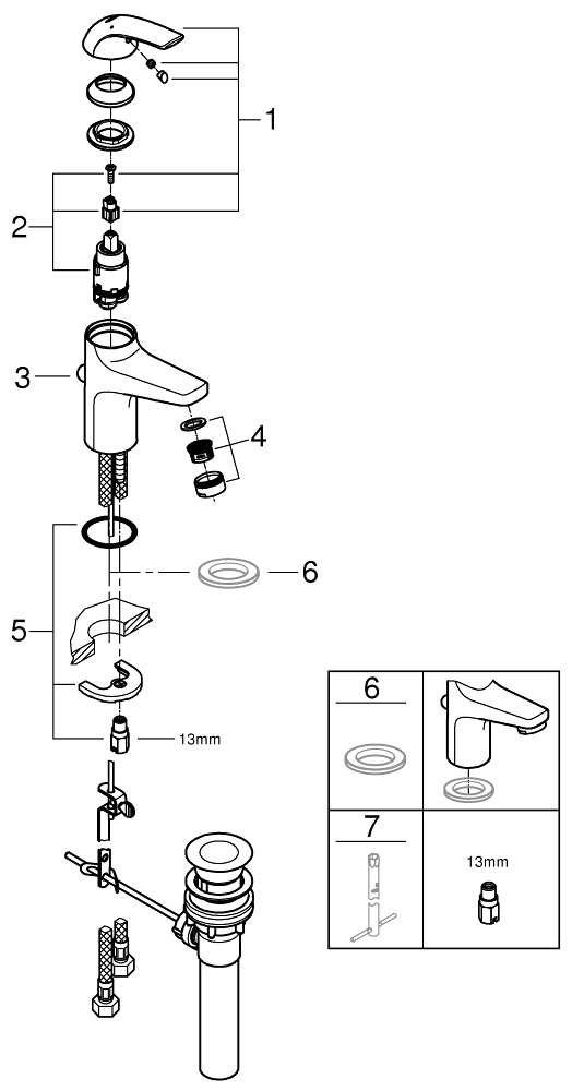 Grohe BauCurve S-Size 32805000 Габаритные размеры