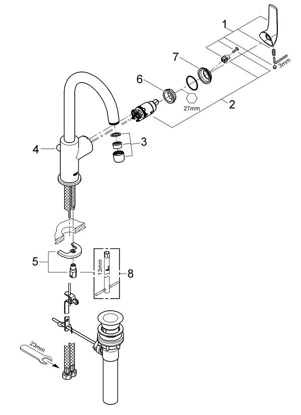 Grohe BauCurve L-Size 23090000 Габаритные размеры