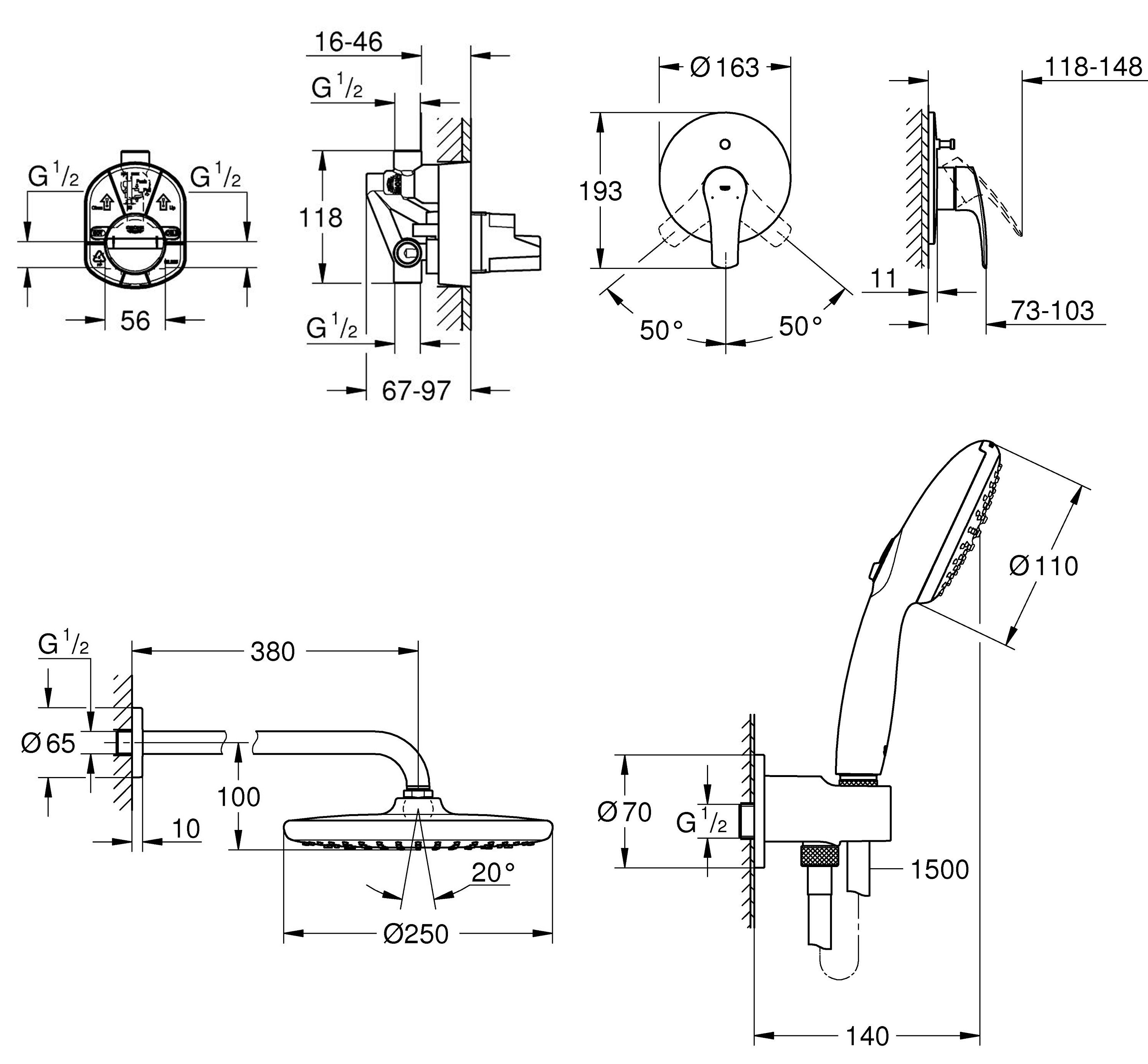 Grohe Eurosmart Tempesta 250 (UA26415SC8) Габаритні розміри