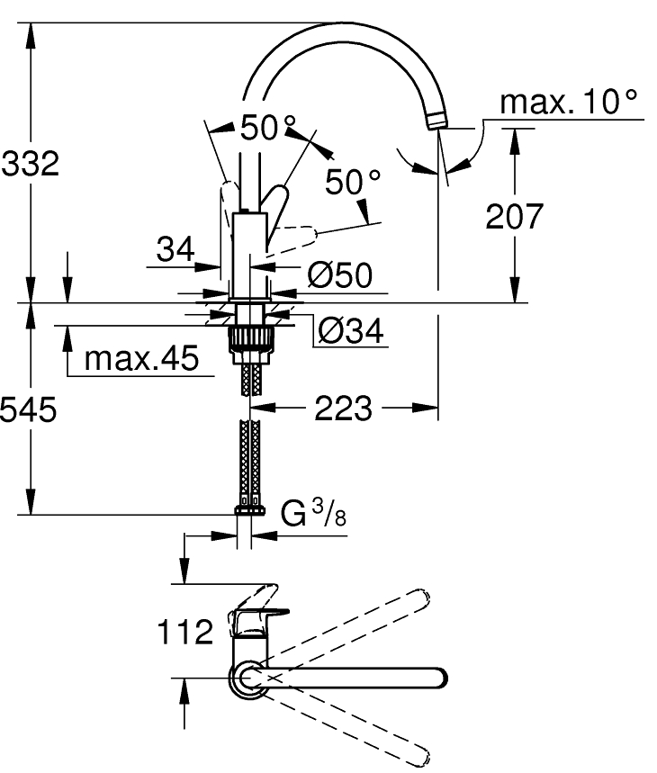 Grohe Start 31554001 Габаритні розміри