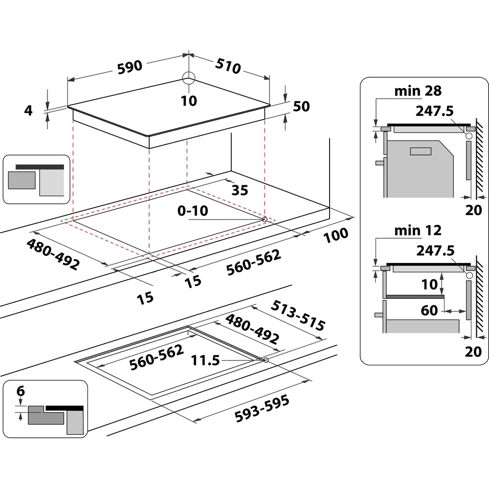 Whirlpool WBS 0060 NE Габаритные размеры