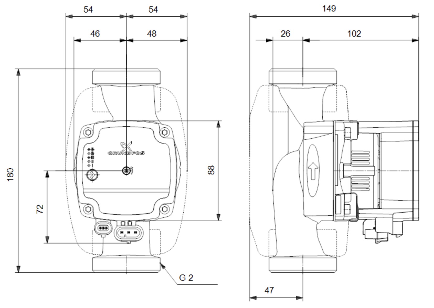 Grundfos Alpha1 L 32-40 180 (99160587) Габаритні розміри