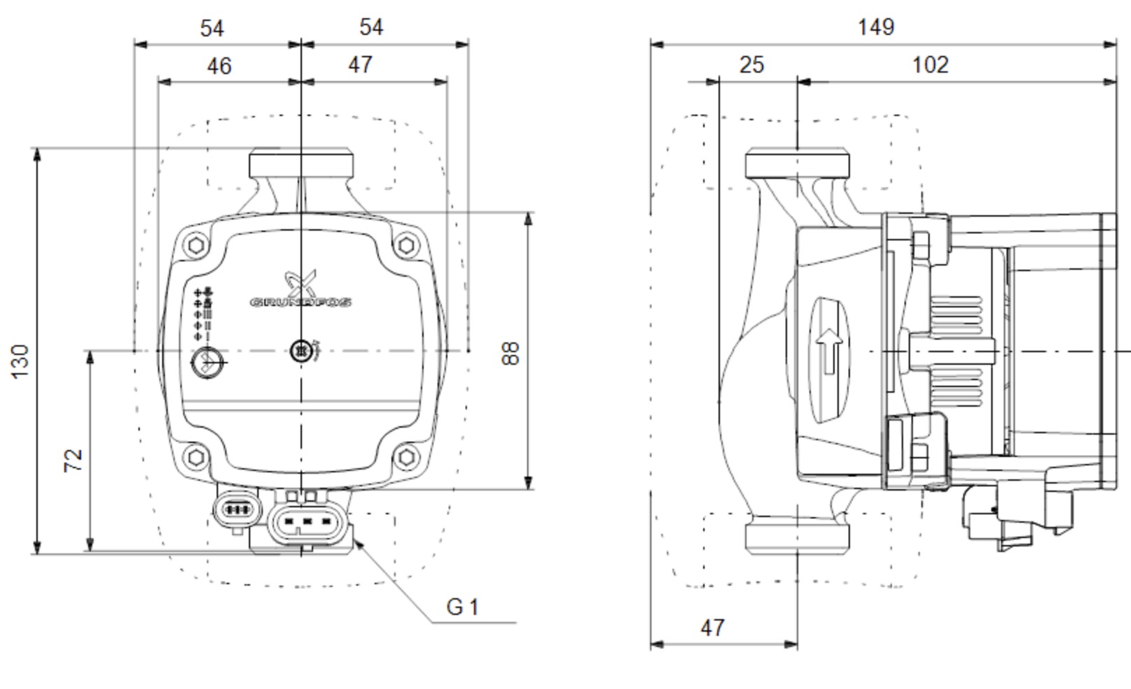 Grundfos Alpha1 L 15-40 130 (99160550) Габаритні розміри