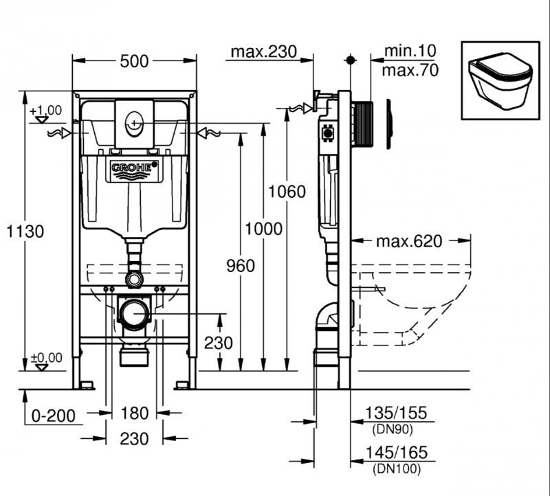 Grohe Rapid SL 38721001 + 37131000 + 38505000 Габаритні розміри