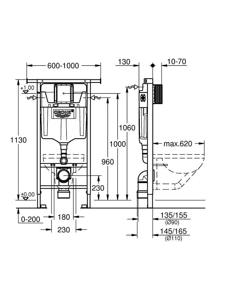 Grohe Rapid SL 38588001 Габаритные размеры