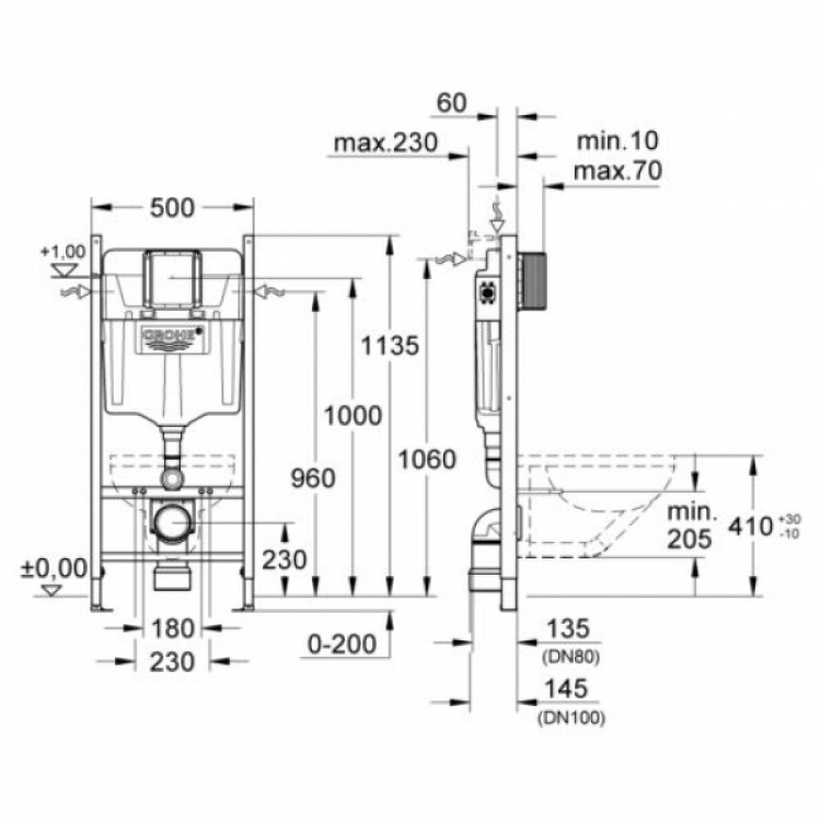 Grohe Rapid SL 3884000M Габаритні розміри