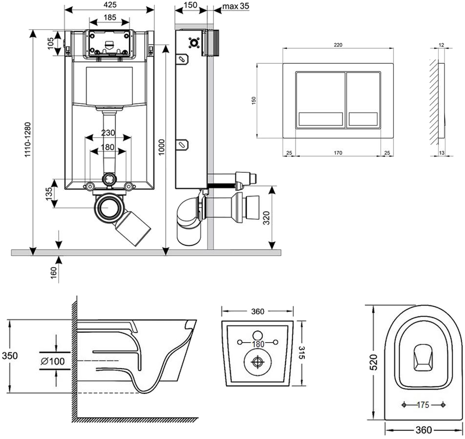 Q-Tap Nest QT07335176W0133M425M06028CRM Габаритні розміри