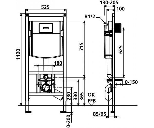 Sanit 90.733.81.S001 (90.721.00.S002/ 90.743.81.S010) Габаритні розміри