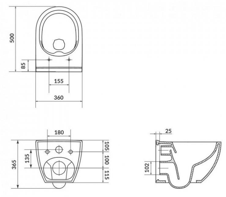 Cersanit СЕТ B246 ZEN Cleanon (S701-428) Габаритные размеры