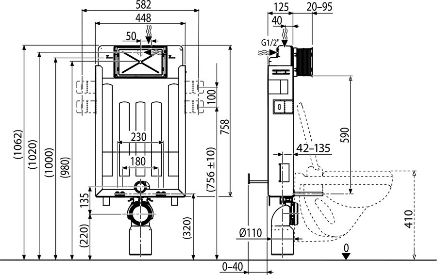 Ravak W II X01702  Габаритные размеры