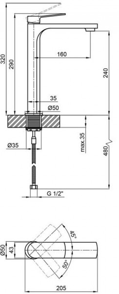 Q-tap Slavonice QTSLV10H42103C Chrome Габаритні розміри