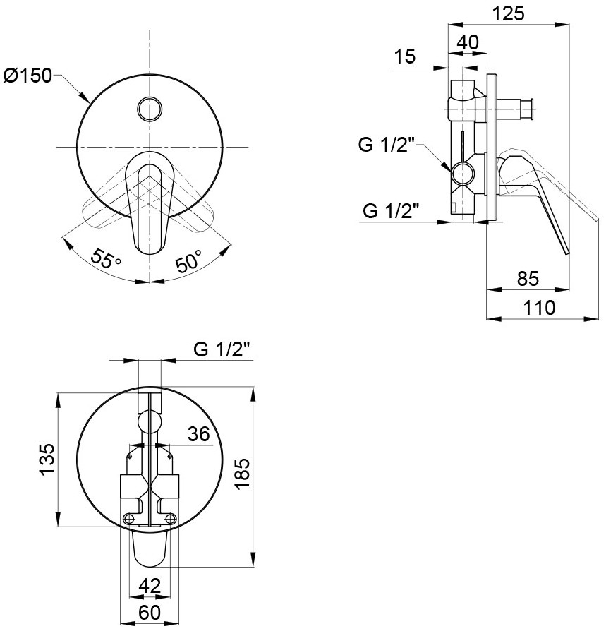 Q-tap Olsava QTOS6212107ODC Chrome Габаритні розміри