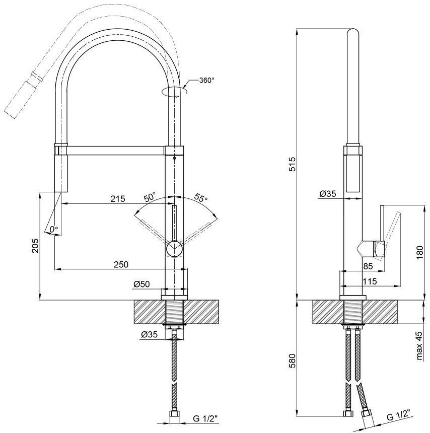 Q-tap Katuska QTKTS91103AN Brushed Nickel PVD Габаритні розміри