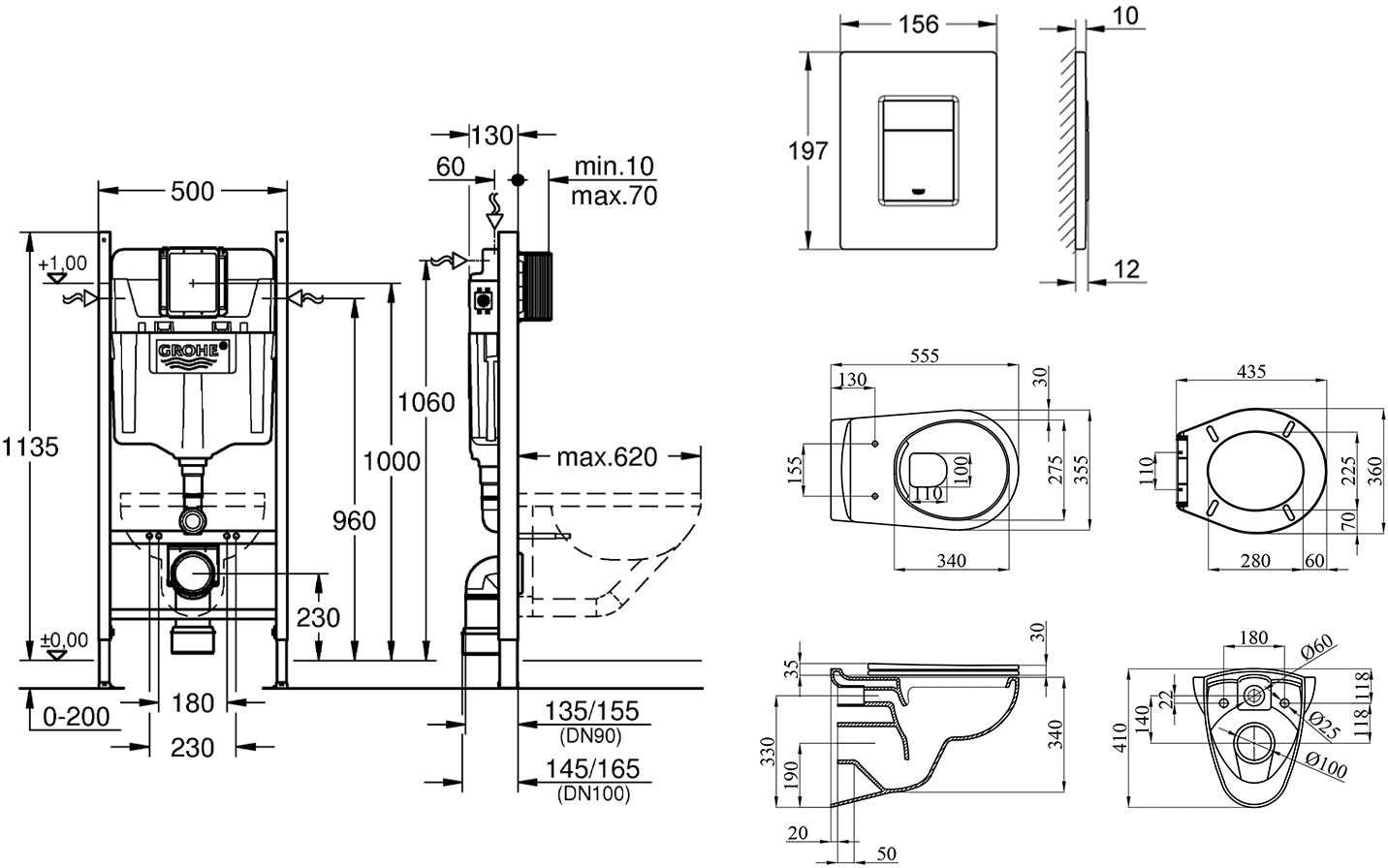 Grohe Rapid SL UA38840966A Габаритные размеры