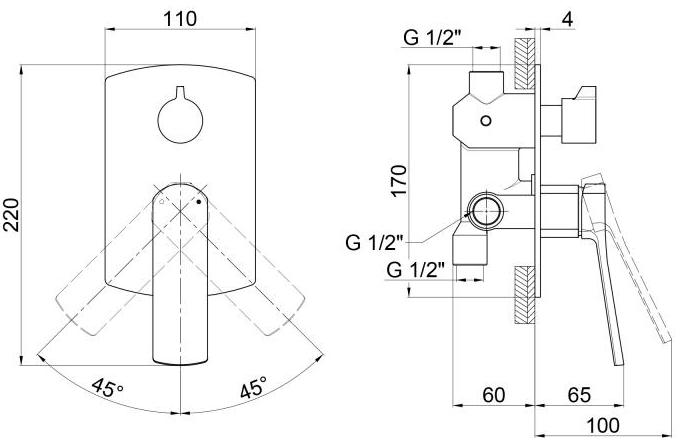 Q-Tap Slavonice QTSLV6242103C Chrome Габаритні розміри