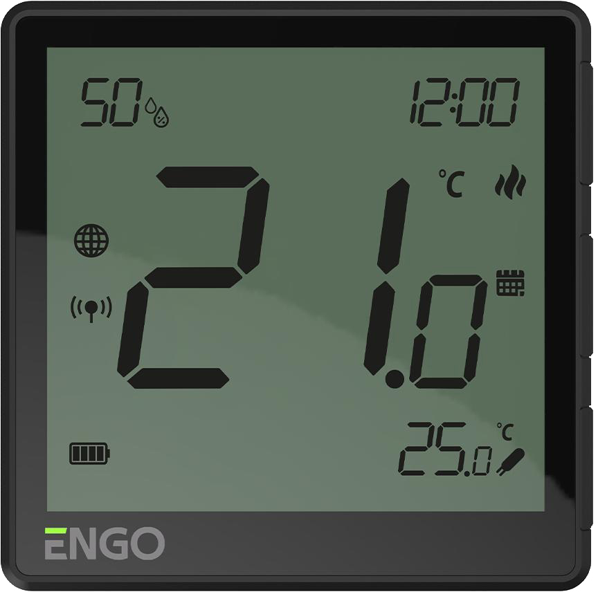 Терморегулятор черного цвета для теплого пола Engo Controls EONEBATB