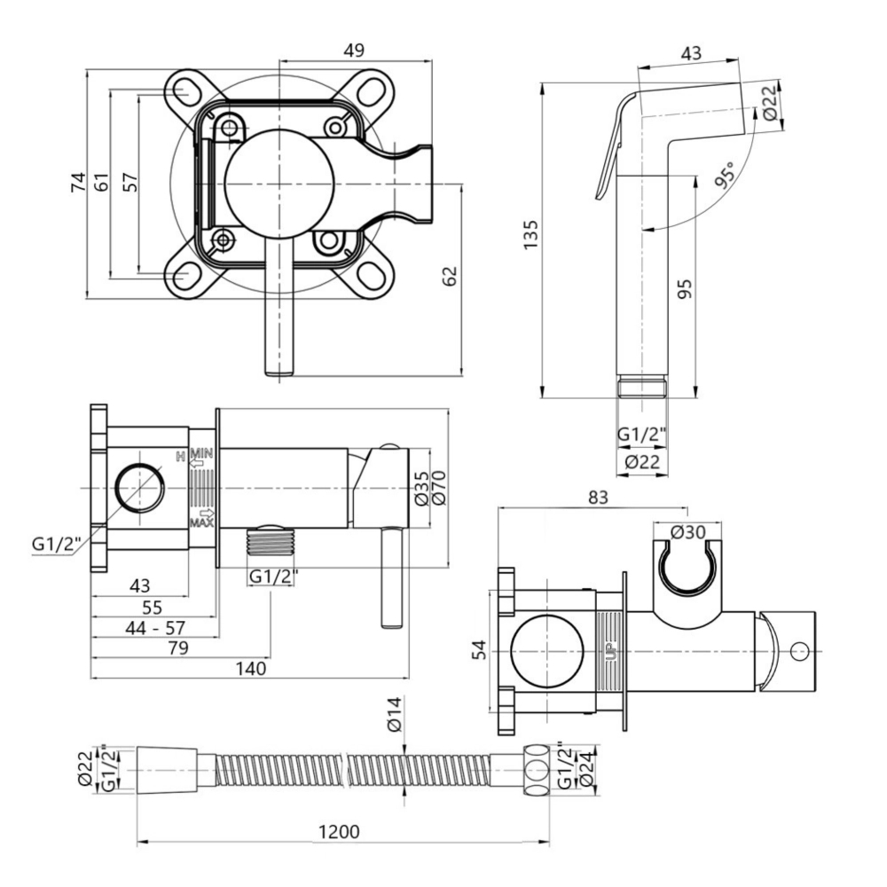 Qtap Inspai-Varius QTINSVARCRMV00440001 Chrome Габаритные размеры