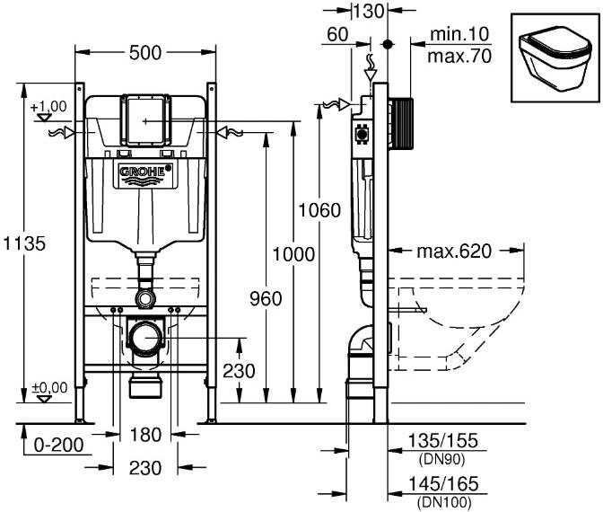 Grohe Rapid SL 3873200A + 3220147 Габаритные размеры