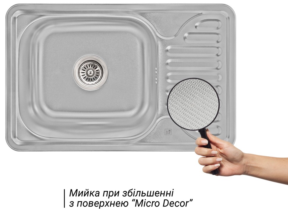 Кухонна мийка Lidz 6642 0,8 мм Micro Decor (LIDZ664208MICDEC) ціна 1622.00 грн - фотографія 2