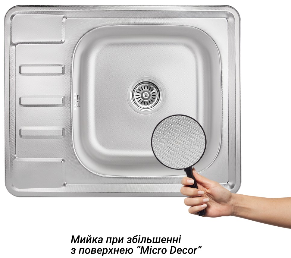 Кухонная мойка Lidz 6350 0,8 мм Micro Decor (LIDZ6350MDEC) цена 1390 грн - фотография 2