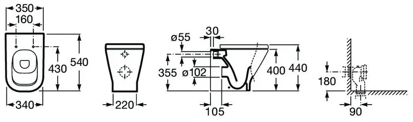 Roca Gap Rimless A347737000 Габаритные размеры